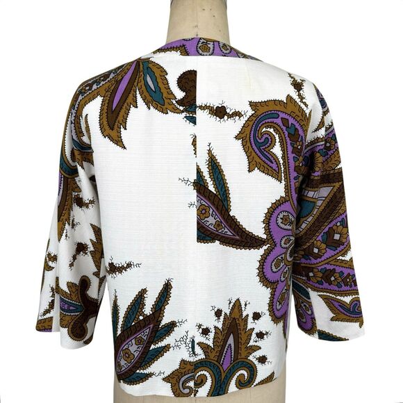 Etro Women's Paisley 3/4 Sleeve Jacket US Small Italian 40 Cotton Linen Designer - Picture 4 of 16